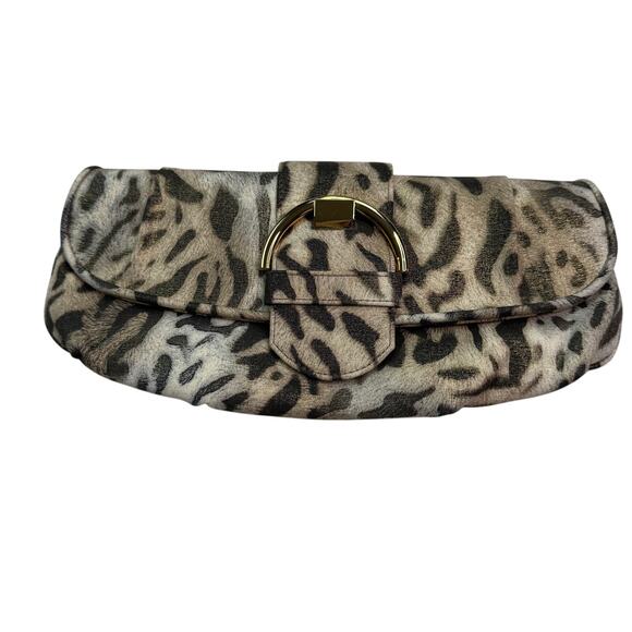 Stuart Weitzman Leopard Print Gold Metallic Clutch with Shoulder Strap - Picture 1 of 11